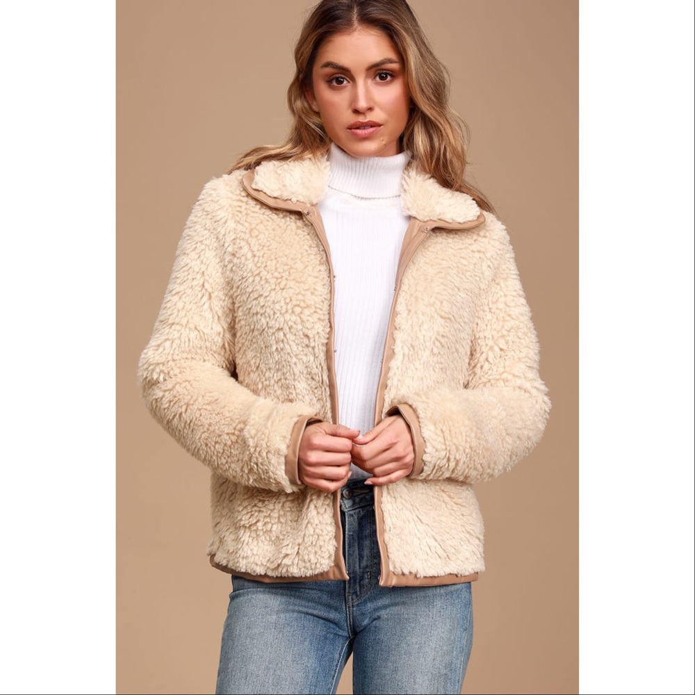 Lulus Fur-Evermore Cream Faux-Fur Jacket